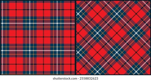 Red blue tone plaid seamless pattern vector. Background graphic tartan fashion design use for print, texture, cloth, fabric, flannel.	