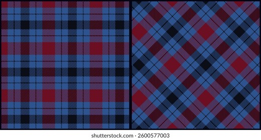 Red blue tone plaid seamless pattern vector. Background graphic tartan fashion design use for print, texture, cloth, fabric, flannel.
