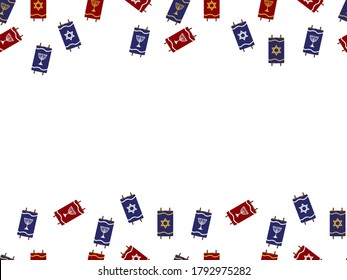 Red Blue Torah Scrolls Border on White Background  