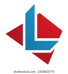 Red and Blue Trapezium Shaped Letter L Icon on a White Background