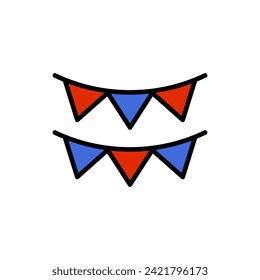 Red and blue triangle flags garland. Party decoration vector illustration. 