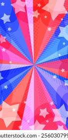 Red and blue tricolor radient vertical background with stars popping out