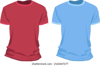 Red and blue tshirt, illustration, vector on a white background.