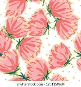 Red and Blue Tulip Drawing Vector Seamless Pattern. Rose Pretty Background. Pink Wedding Felt pen Design. Flower Fashion Wallpaper.