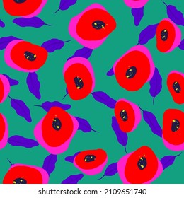 Red and Blue Tulip Drawing Vector Seamless Pattern. Peony Textile Template. Pink Light Watercolor Illustration. Rose Romantic Design.