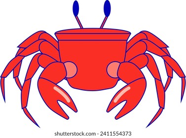 Red and blue two-tone minimalist crab vector illustration. Stylized marine crustacean design with a modern art style.