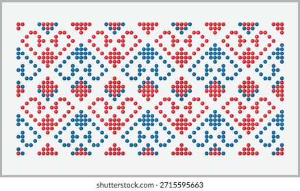 Vermelho e azul coração ucraniano repete ornamento da região de Zaporizhzhia. Estilo frisado para design e uso decorativo