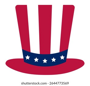 Red and blue Uncle Sam hat adorned with white stars, celebrating United States Independence Day, perfect for patriotic events, holidays, and festive gatherings honoring American spirit