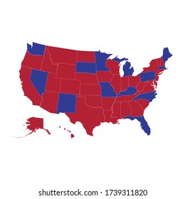 Red and blue US states. United States vector map, map of the USA, all states separately. Who votes for the Republican Party, and who for the Democratic.