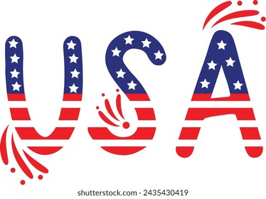 Red and Blue USA Illustration 4th July T-Shirt Design