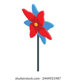 Rot-blaue Flügel-Ikone isometrische Vektorgrafik. Windrad. Nadelspielzeug