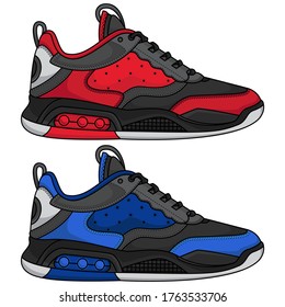 red and blue vector basketball shoes, vector EPS 10