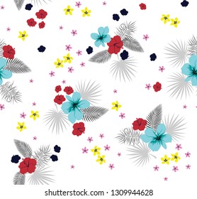 red and blue vector flowers with leaves pattern