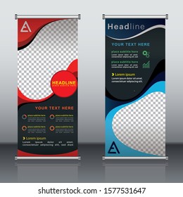 red and blue vector roll up banner 