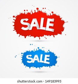 Red and Blue Vector Sale Blots, Splashes Icons