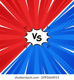 Red and blue versus comic-style background. Pop art comic sunburst effect background with halftone. Suitable for templates, sale banners, events, ads, web and pages