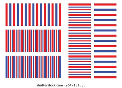 Red and Blue Vertical and Horizontal Stripes Pattern Set.