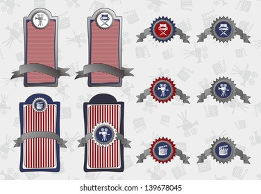 red and blue vintage label set