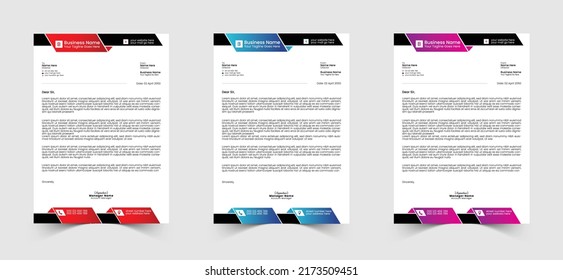 Red, Blue And Violet Corporate Or Business Letterhead Template Design, Brand Identity, Join Letter, Company Profile With Creative, Eye Catching, Professional, Modern And Abstract Vector A4 Size Layout