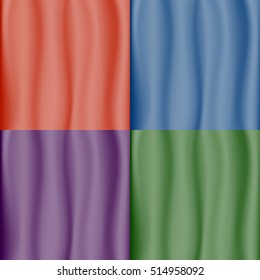 Red, blue, violet and green silky curtain drapery backgrounds with smooth wavy texture.