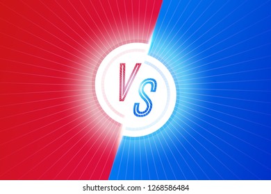 Red and blue VS letters versus banner competitive or battle concept, neon, sports, fight or game vector illustration