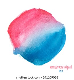 Red and blue watercolor circle.  Design element. Vector illustration,eps 10