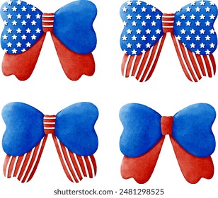 Red and blue watercolor ribbon for Independence Day USA