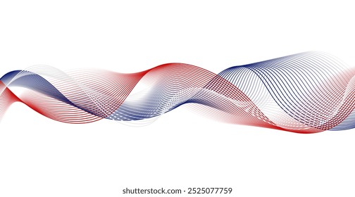 Padrão De Linhas De Onda Vermelha E Azul No Plano De Fundo Branco. Ilustração de vetor. Papel de parede de negócios abstratos. Conceito de Cor da Bandeira Americana