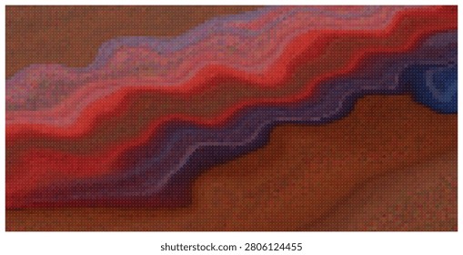 Red and blue waves pattern presents gradient blends and smooth curved textures providing deep aesthetic appeal for artistic backgrounds and graphic layouts.