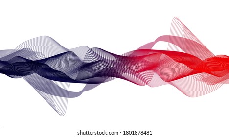 Red and Blue Waving Digital Sound Wave on white background vector.