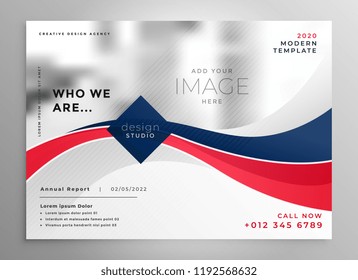 red and blue wavy business brochure design template