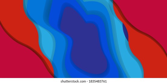 Diseño de fondo de corte de papel liso rojo y azul ondulado vectorial