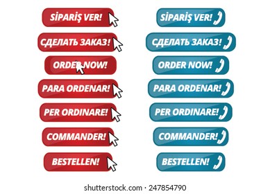 Red and Blue Web and Phone Buttons for Order Now Buttons different languages