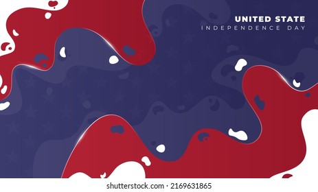 Red Blue and white abstract background with waving shape design for US Independence day design