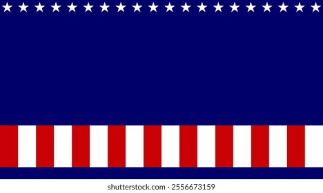 Red blue and white America USA theme banner with white stars on blank background template. American's Memorial or Independence day theme wallpaper. Usable for presentation with copy space.