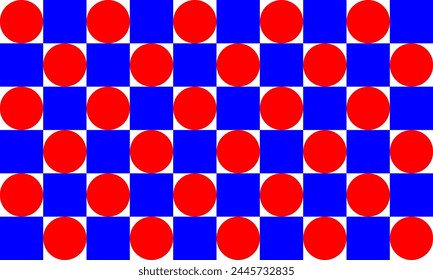 fondo rojo azul y blanco, bloque de cubo Pequeño, tablero de ajedrez con punto rojo azul cuadrado patrón de repetición sin fisuras, diseño de Imagen completa para la impresión de tela o Fondo de pantalla, pared abstracta azul
