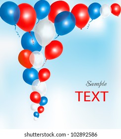 Red, blue and white balloons frame composition with space for your text. Vector illustration.