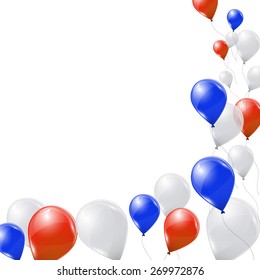 Red, blue and white balloons on white background