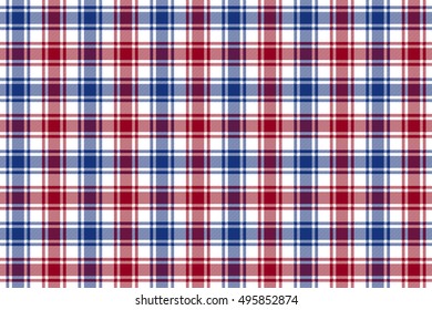 Red blue white check plaid texture seamless pattern background. Vector illustration.