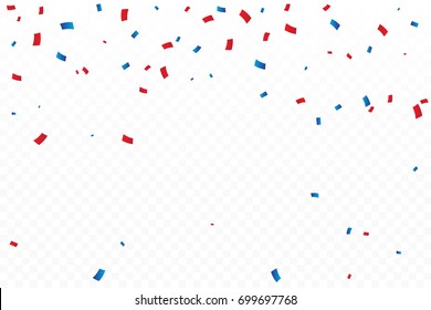Red And Blue White Confetti Falling On Background. Celebration Event & Birthday. American flag color concept. Vector