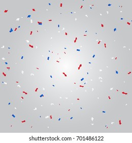 Red And Blue White Confetti Falling On Background. Celebration Event & Birthday. American flag color concept. Vector