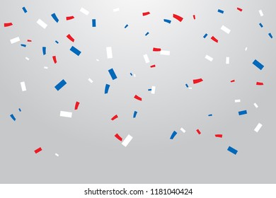 Red And Blue White Confetti Isolated On Background. Celebration Event & Birthday. American, Chile, Russia, France, United kingdom flags color concept. Vector