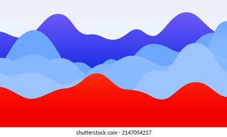 Red blue white layers smooth wavy abstract background