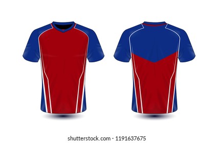 Red, blue and white layout e-sport t-shirt design template