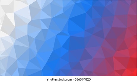 Red Blue White Low Poly Vector Texture. Flag Of Russia - Tricolor. Polygonal Horizontal Stripes With Gradient. Crystal Like Faceted Geometric Background. Gemstone Imitation Texture.