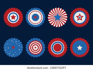 Red, blue and white paper decorations set, collection for design. Happy Independence Day. 4th of July American Independence Day