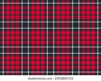 Red, blue, white plaid fabric, seamless background for textile or clothing design. Vector illustration.