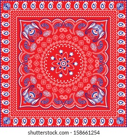 Red, Blue & White Retro Patterned Bandana or Head Scarf