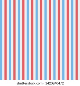 Red, blue and white vertical stripes, seamless pattern. Vector illustration.