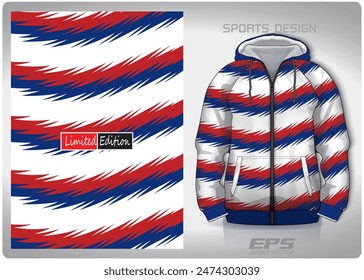 red blue white wavy zigzag pattern design, illustration, textile background for sports t-shirt, football jersey shirt mockup for football club. consistent front view